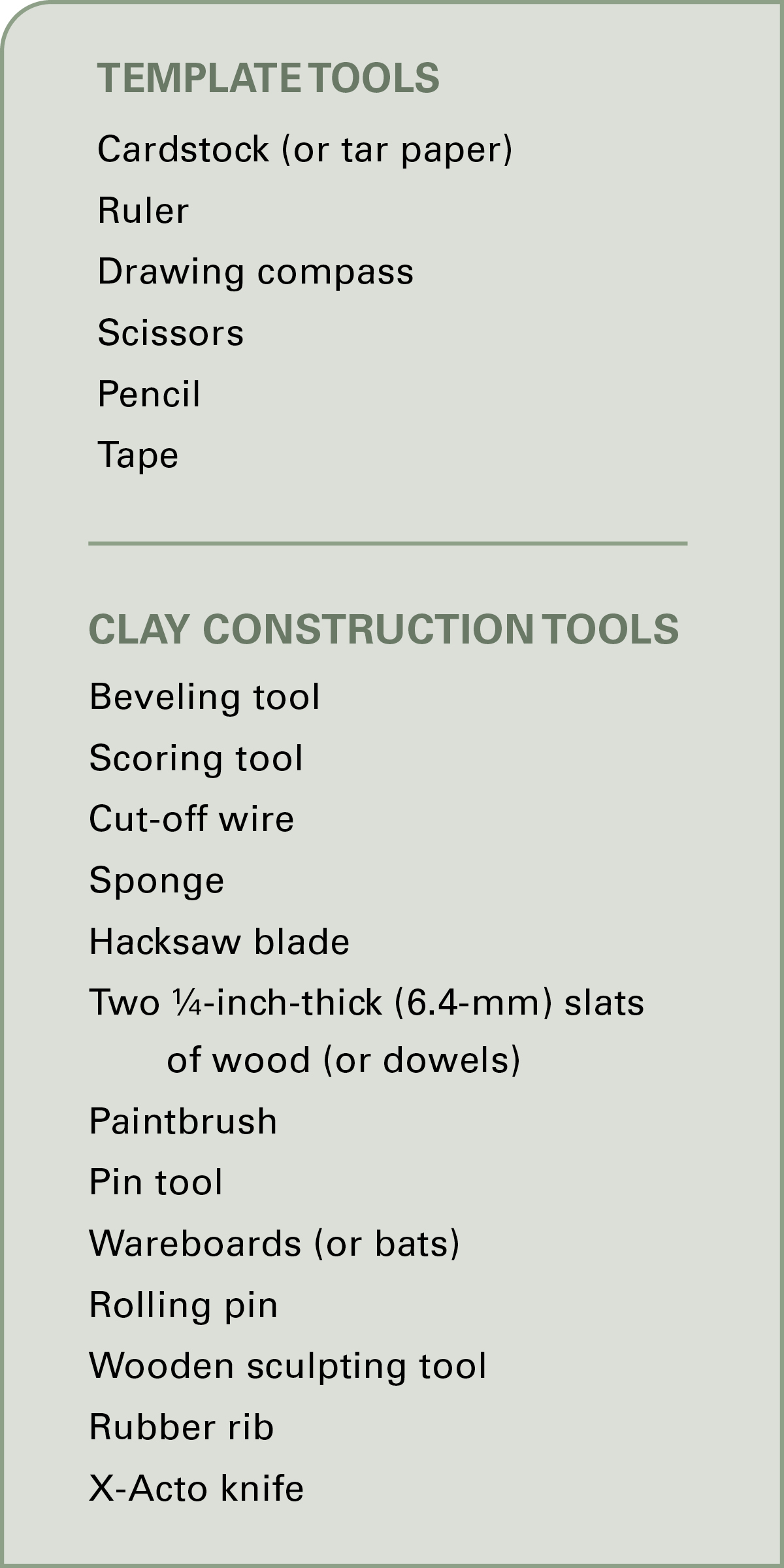 Template Tools and Clay Construction Tools sidebar