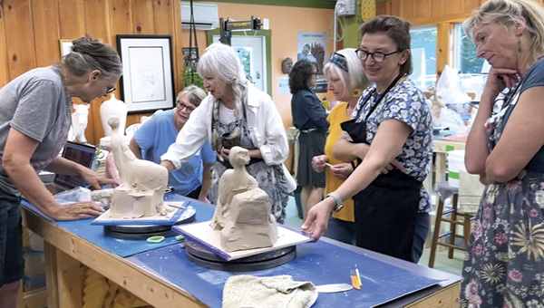 Michelle Gregor and participants during a workshop, 2024. Blackberry Hill Art Center, Orford, New Hampshire.